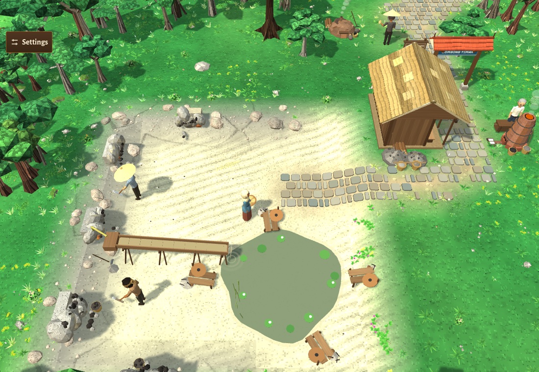 The in-game Lombong Timah mine, with the panning pool, tin seams and furnace.