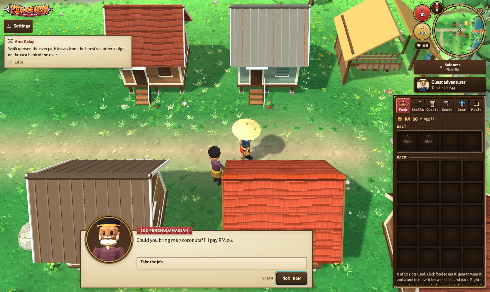 Tok Penghulu Hassan offers a bring job in Kampung Setiu in a game conversation.